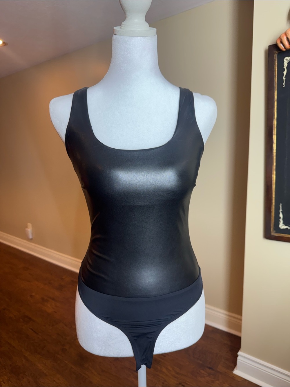 Francesca's Black Faux Leather Bodysuit XS